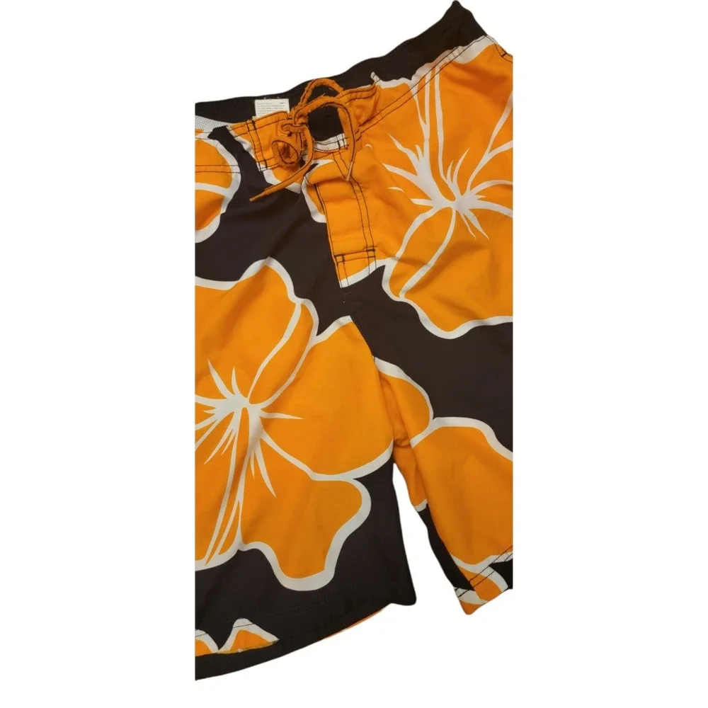 Speedo Mens Board Shorts Orange Black Hibiscus Floral Swim Trunks Large